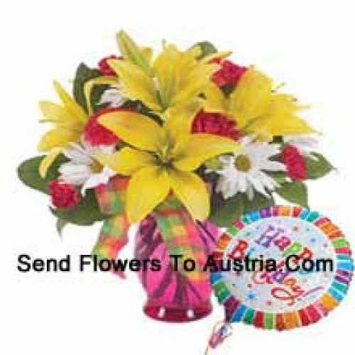 Assortiment Bloemen met Schattige Verjaardagsballon