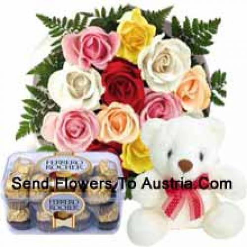 11 Red Roses with Cute Teddy and Chocolates