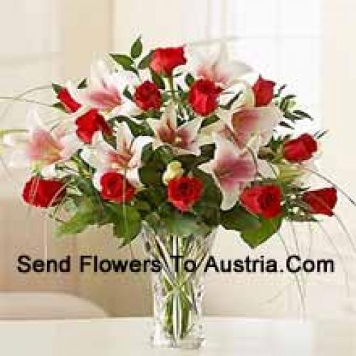 Elegant Roses and Lilies in Vase