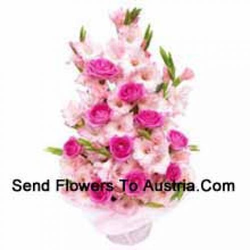 Beautiful Pink Roses and Gladiolus