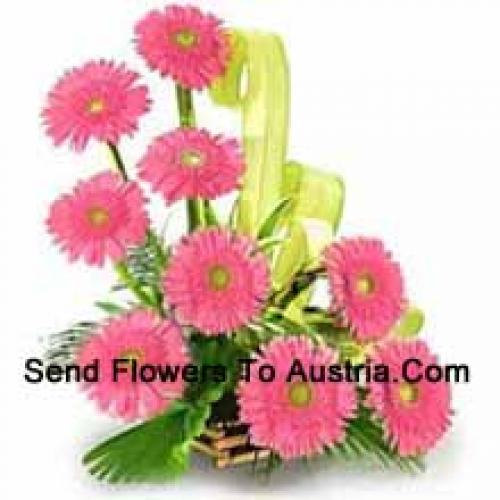 Cesto Contendo 9 Gerberas Rosa