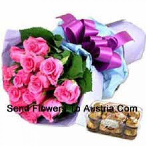 11 Pink Roses with Yummy 16 Pcs Ferrero Rochers