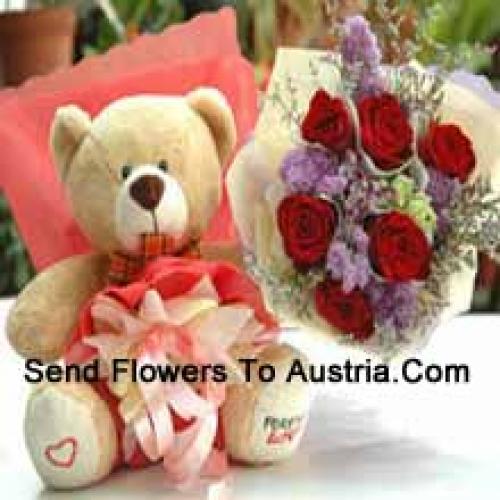 Beautiful Teddy with Lovely 7 Roses