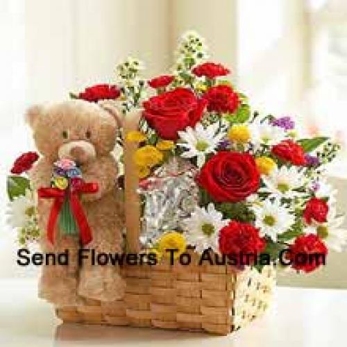 Schattige Assortiment Bloemen met Schattige Teddybeer