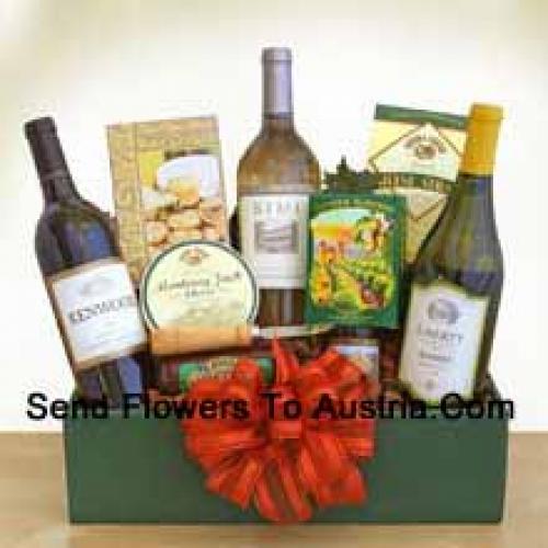 Beautiful Basket of Goodies and Wine