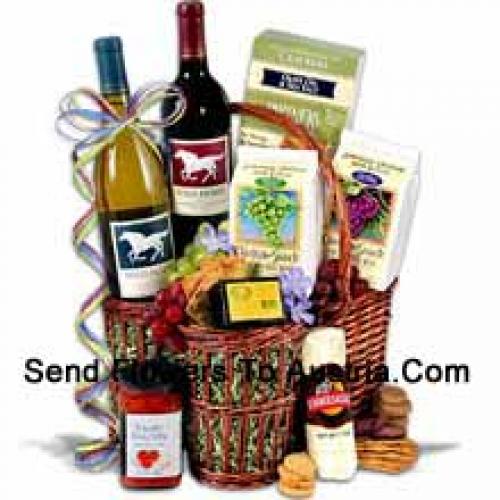 Basket of Tasty Items and Wine