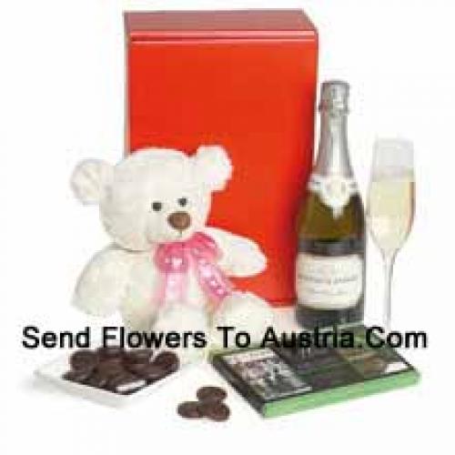 Chocolate Box, Sparkling Wine And Teddy Bear